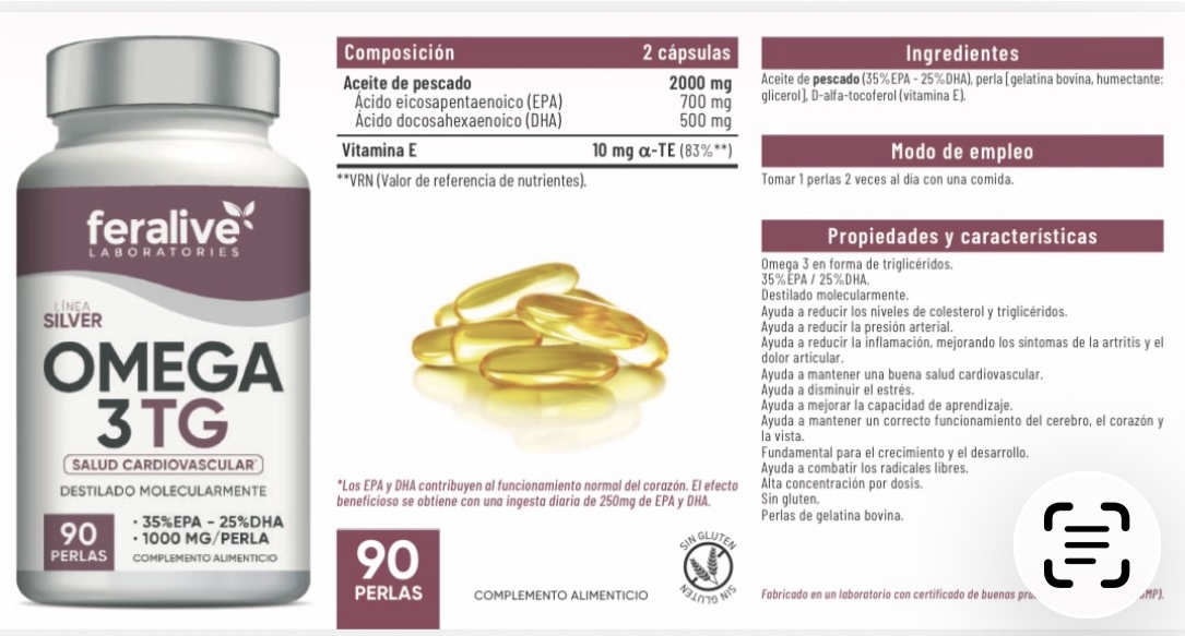 Omega 3 Tg 90 perlas FERALIVE - Imagen 2