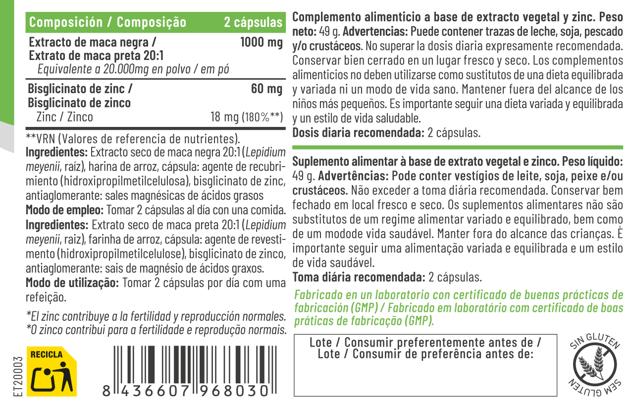 MACA NEGRA + ZINC 60 cap FERALIVE - Imagen 2