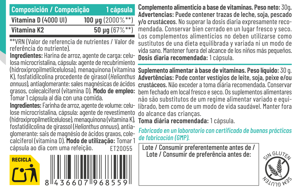 VITAMINA D3 + K2 FERALIVE
60 capsulas - Imagen 2