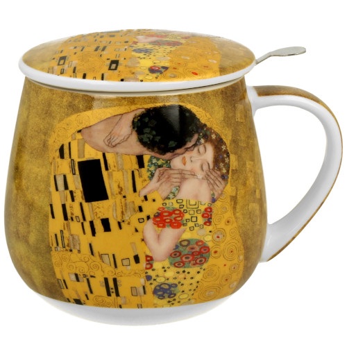 Taza klimt kiss , porcelana 0,40 l. filtro y tapa