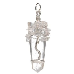 Colgante Punta Plana de Cuarzo blanco con Herkimer en Baño de Plata