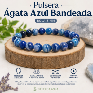 Pulsera Ágata Azul Bandeada (Bola 8 mm).