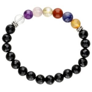 Pulsera de Turmalina negra  con Chakras Facetada 8mm