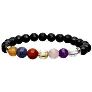 Pulsera de Turmalina negra  con Chakras Facetada 8mm