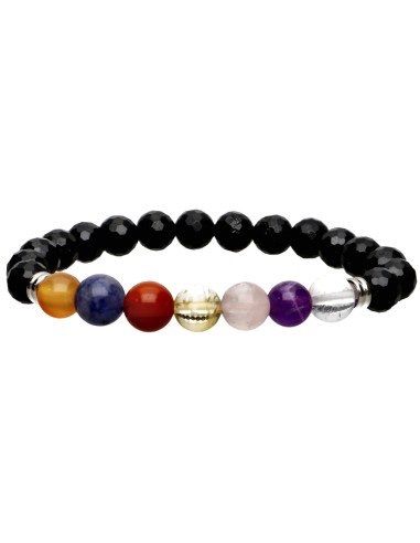 Pulsera de Turmalina negra con Chakras Facetada 8mm