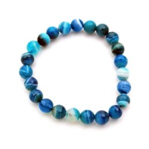 Pulsera Ágata Azul Bandeada (Bola 8 mm).