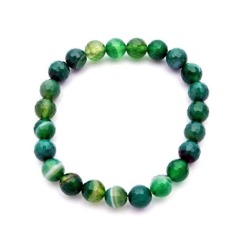 Pulsera de Ágata verde en bola de 8 mm facetada.