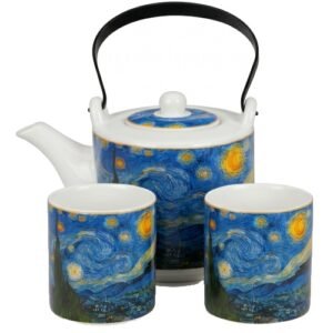 Conjunto starry, porcelana tetera + 2 tazas
