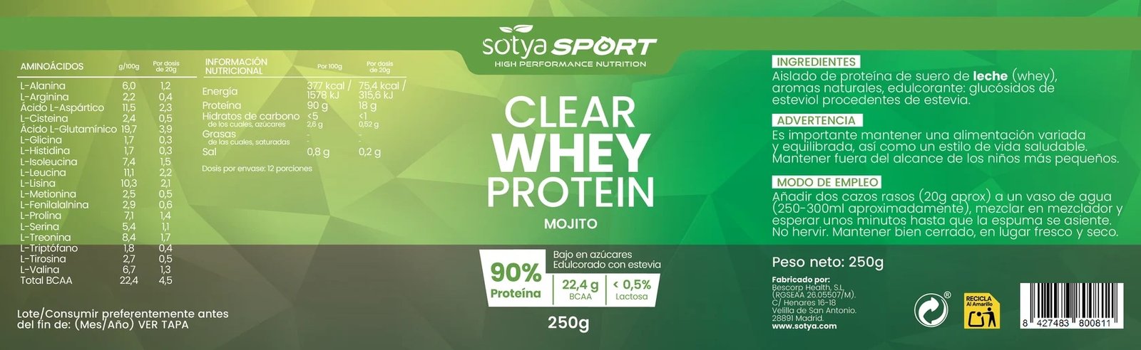 CLEAR WHEY PROTEIN Mojito 250g SOTYA SPORT - Imagen 4