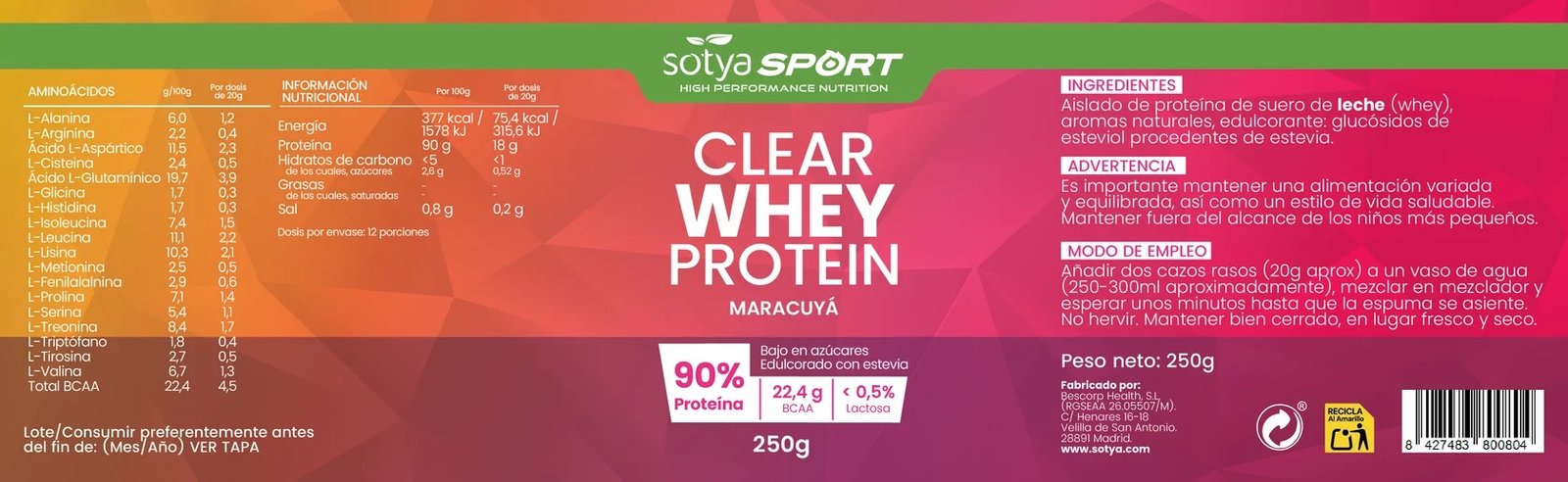 CLEAR WHEY PROTEIN Maracuyá 250g SOTYA SPORT - Imagen 4