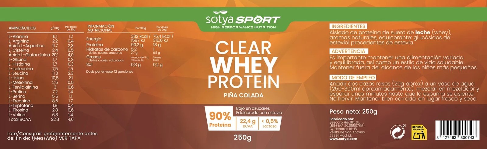 CLEAR WHEY PROTEIN Piña colada 250g SOTYA SPORT - Imagen 4